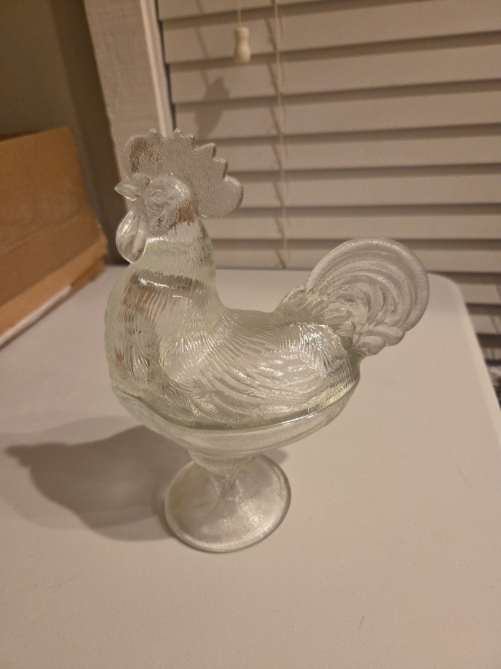 Clear Glass Rooster Decorative Candy Jar with Pedestal